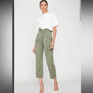 Marissa Webb Thomas Heavy Canvas Pant Olive Military Green Belted High Rise Sz 2